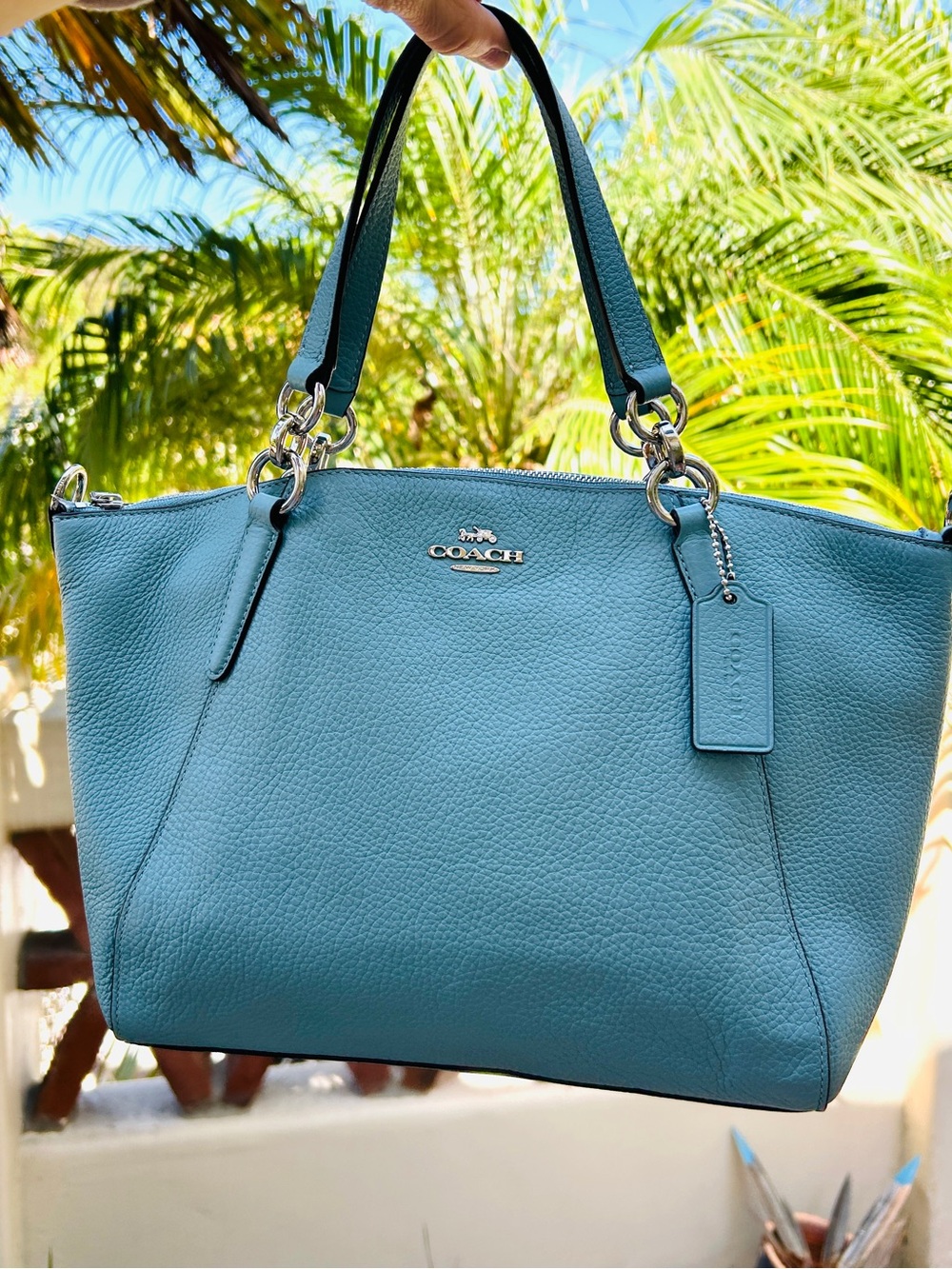 COACH Aqua Blue Pebbled Leather Small Kelsey Satchel / Crossbody NWOT